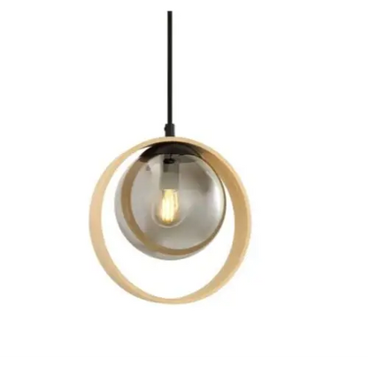 Modern Smoked Glass and Bamboo 1.2m Pendant Light for Kitchen Ceiling. - Light fixtures UK