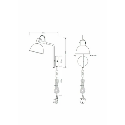 Contemporary Grey Bedside light Plug In Wall Adjustable Directional Shade UKEW Lighting