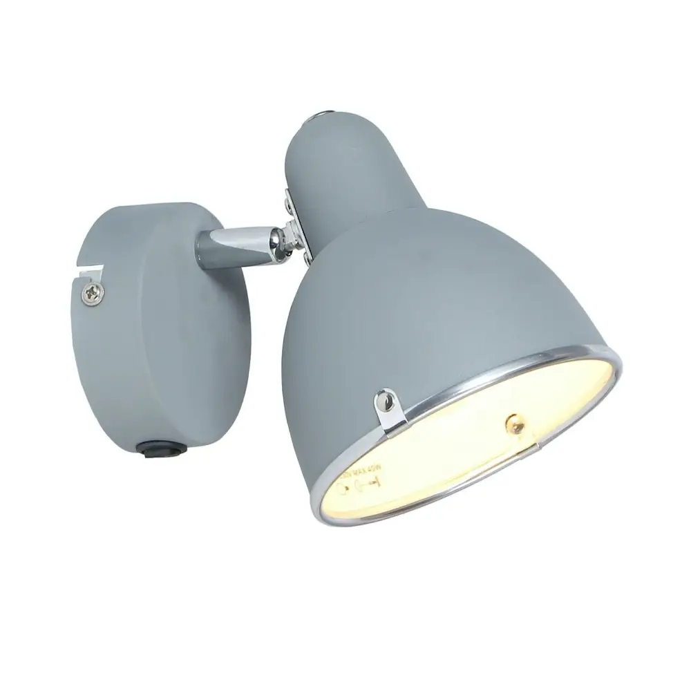 Single Bedside Lamp Shade wall Light Fitting with Rocker Switch Grey Chrome UKEW