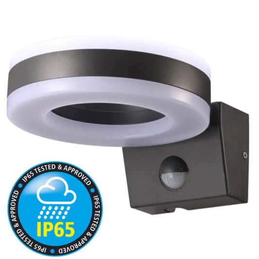 Wall Light IP65 outdoor 20W LED Up Down Circular Ring PIR Motion Cool White UKEW