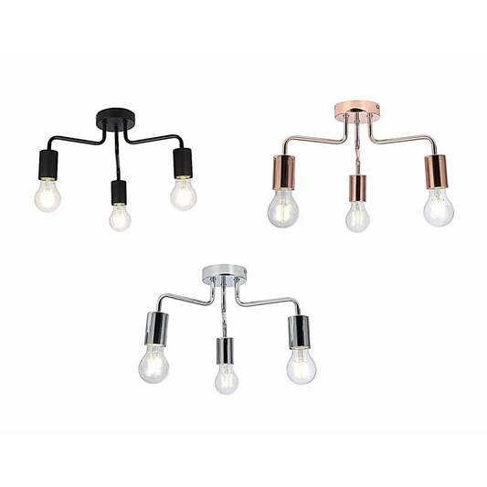 Retro Style Over Table 3 Way Ceiling Light Fitting  ,Rose Gold/Black/Chrome UKEW®
