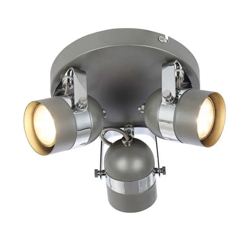 Retro 3 Way Ceiling Retro Round Base Spotlight GU10 Light Fitting Grey UKEW