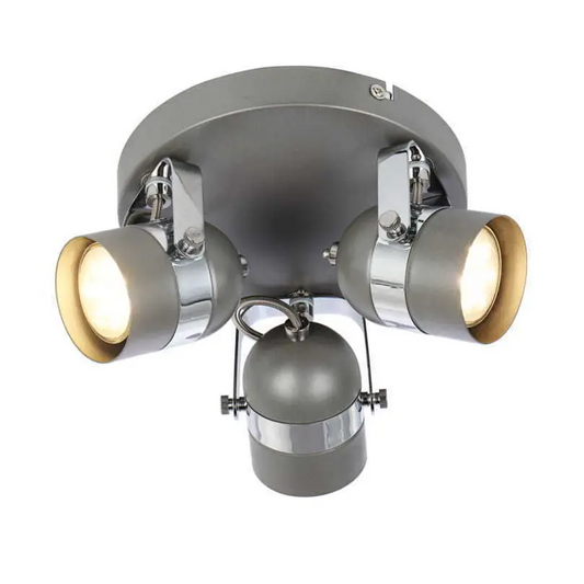 Retro 3 Way Ceiling Retro Round Base Spotlight GU10 Light Fitting Grey UKEW
