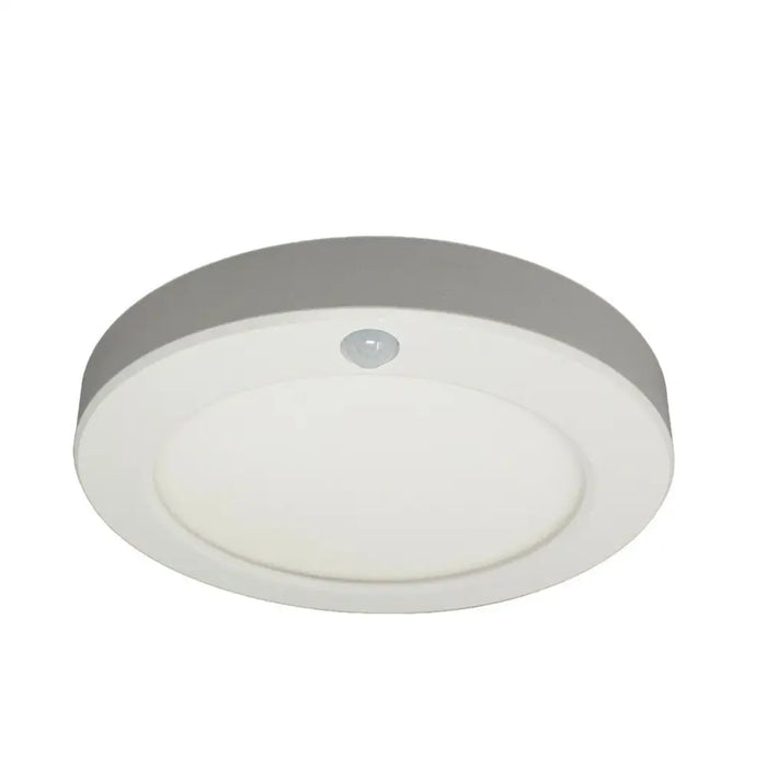 Round LED ceiling light with PIR motion sensor and adjustable detection range for indoor spaces