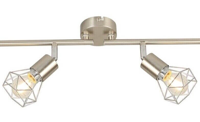 Cage ceiling light with rotatable shades, satin finish, and LED technology by UKEW Lighting in industrial 4-way straight bar design.