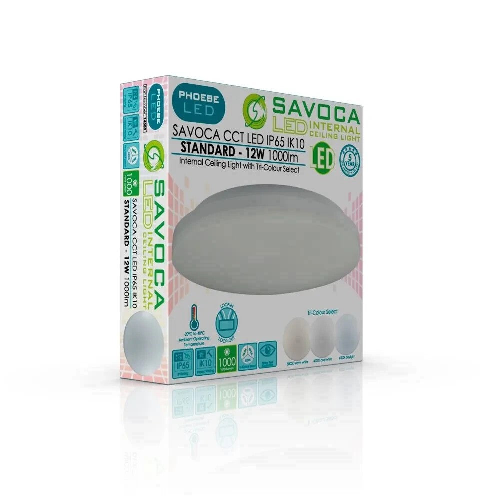 Savoca CCT LED 300mm Round Bulkhead 12W IP65 IK10 Tri-Colour Select 1000lm 14589