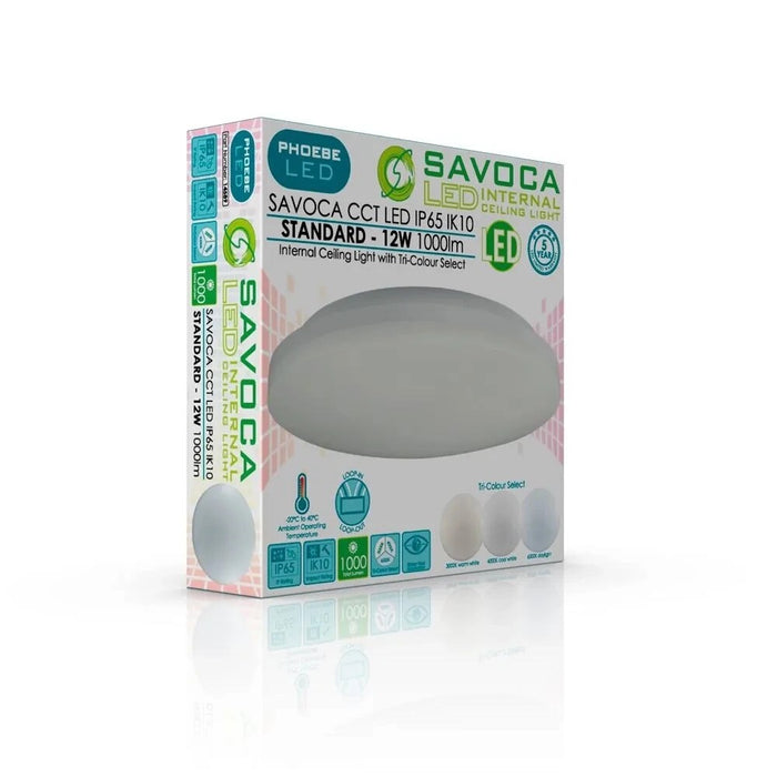 Savoca CCT LED 300mm Round Bulkhead 12W IP65 IK10 Tri-Colour Select 1000lm 14589