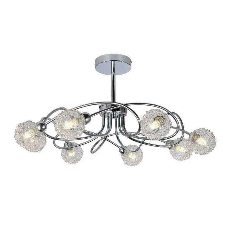 8 Way light Semi Flush Ceiling Light Fitting Chrome Wire Mesh Shade Ball BALL