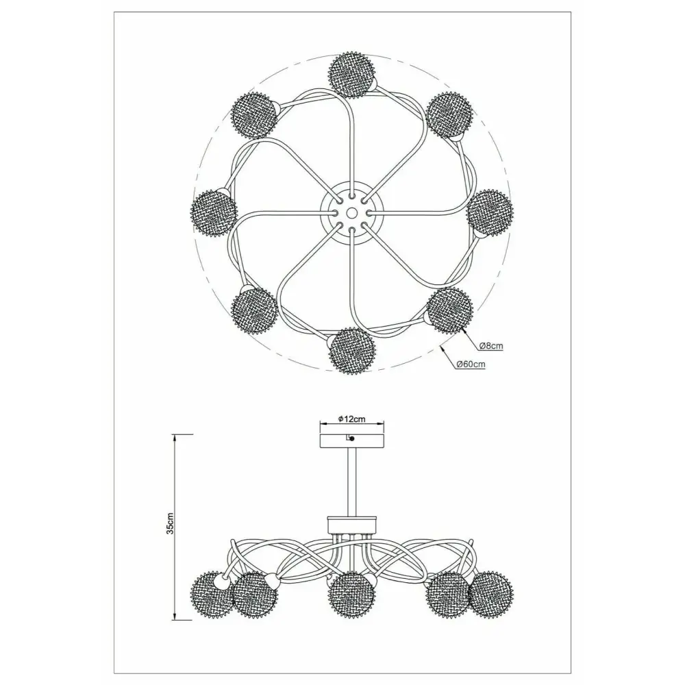 8 Way light Semi Flush Ceiling Light Fitting Chrome Wire Mesh Shade Ball BALL