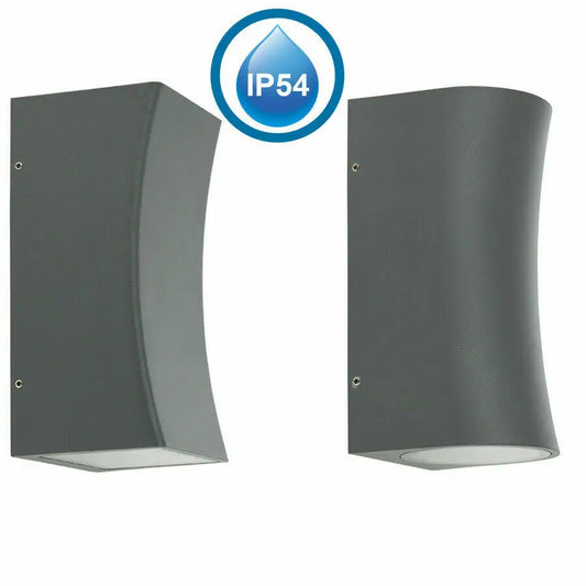 Space grey Outdoor Wall Up&Down Light Curved Design Square or Round IP54 GU10 UKEW