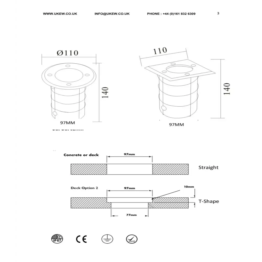 Ground light outdoor light Round S/Steel HiGrade Walkover/Drive over IP67 GU10 UKEW®