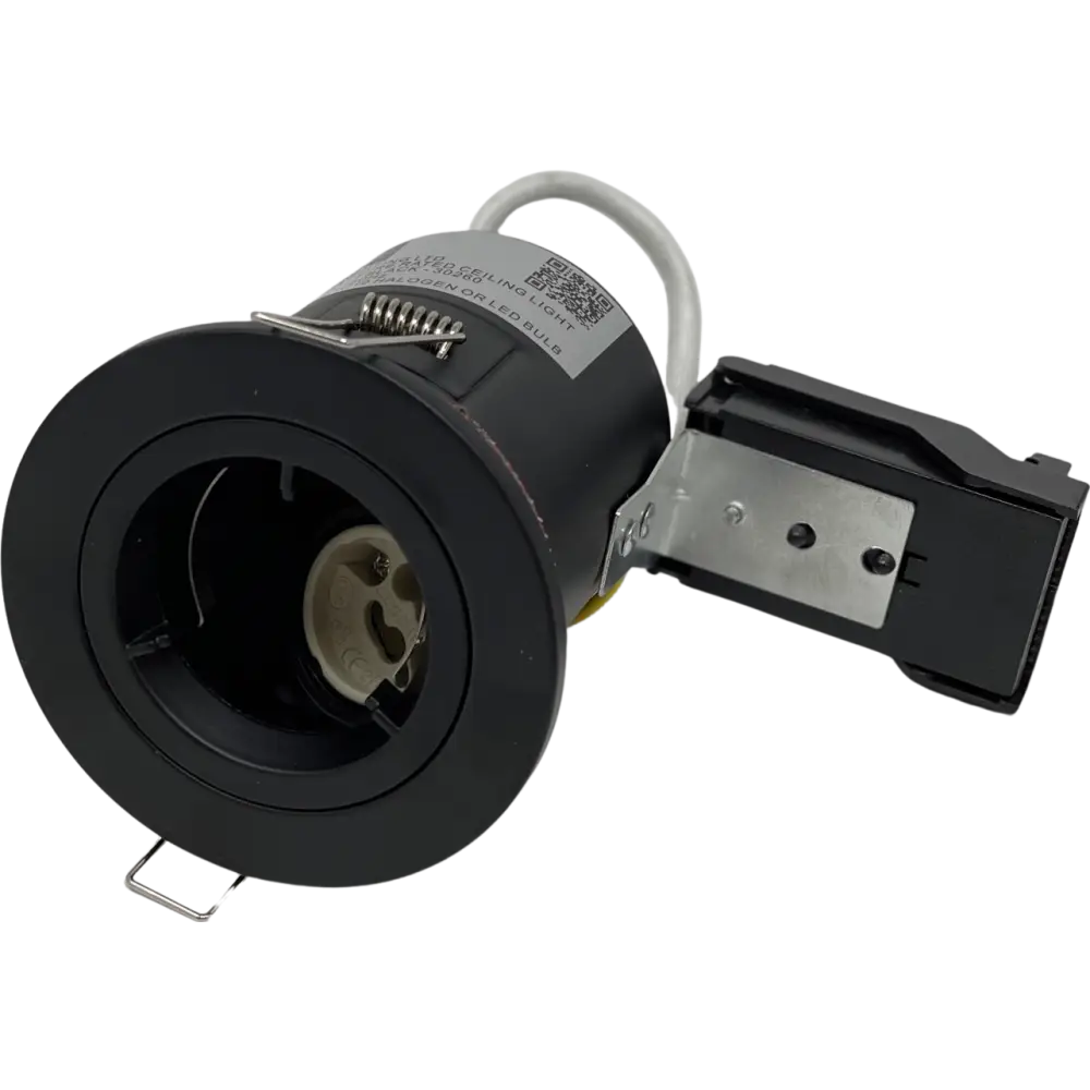GU10 Fire Rated Round Recessed Ceiling Twist Lock fix Downlight Matt Black Lock & Lock