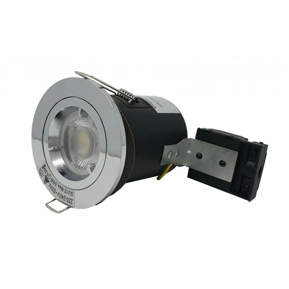 GU10 Fire Rated Round Recessed Ceiling Twist Lock fix Downlight - Chrome Lock & Lock