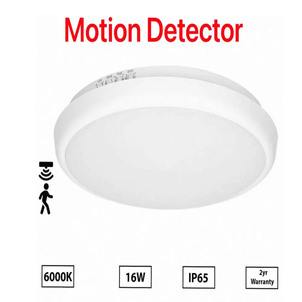 16W Led Low Ceiling Wall Motion Detect Sensor Bulkhead IP65 Cool White 6000K UKEW