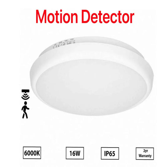 16W Led Low Ceiling Wall Motion Detect Sensor Bulkhead IP65 Cool White 6000K UKEW