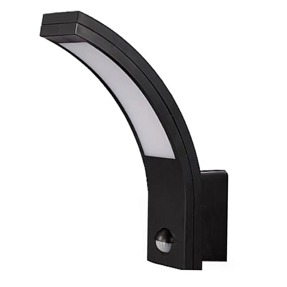 LED black curved PIR wall lamp 10W, Motion detector, IP54, 6000K Daylight UKEW