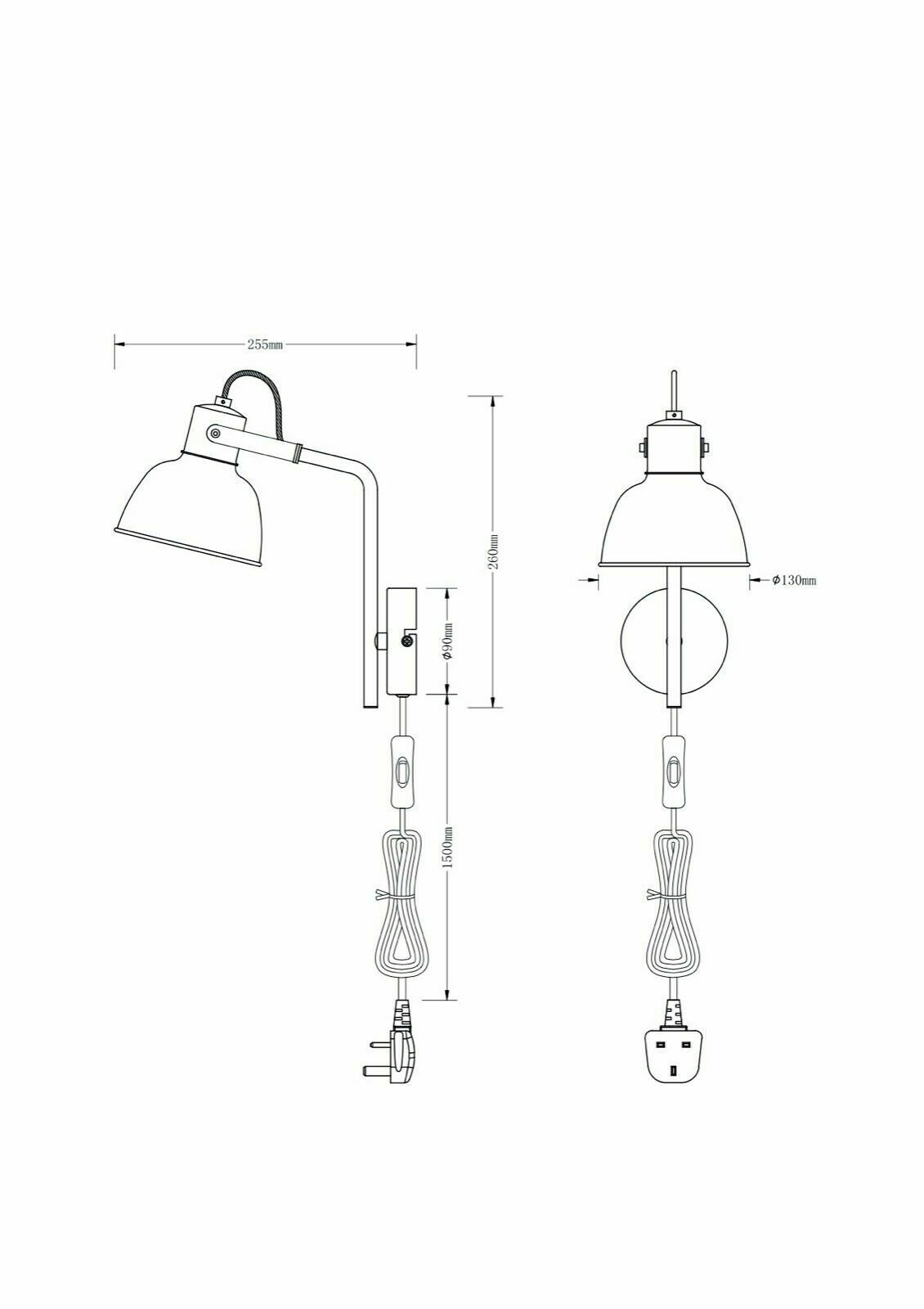 Contemporary Grey Bedside light Plug In Wall Adjustable Directional Shade UKEW Lighting