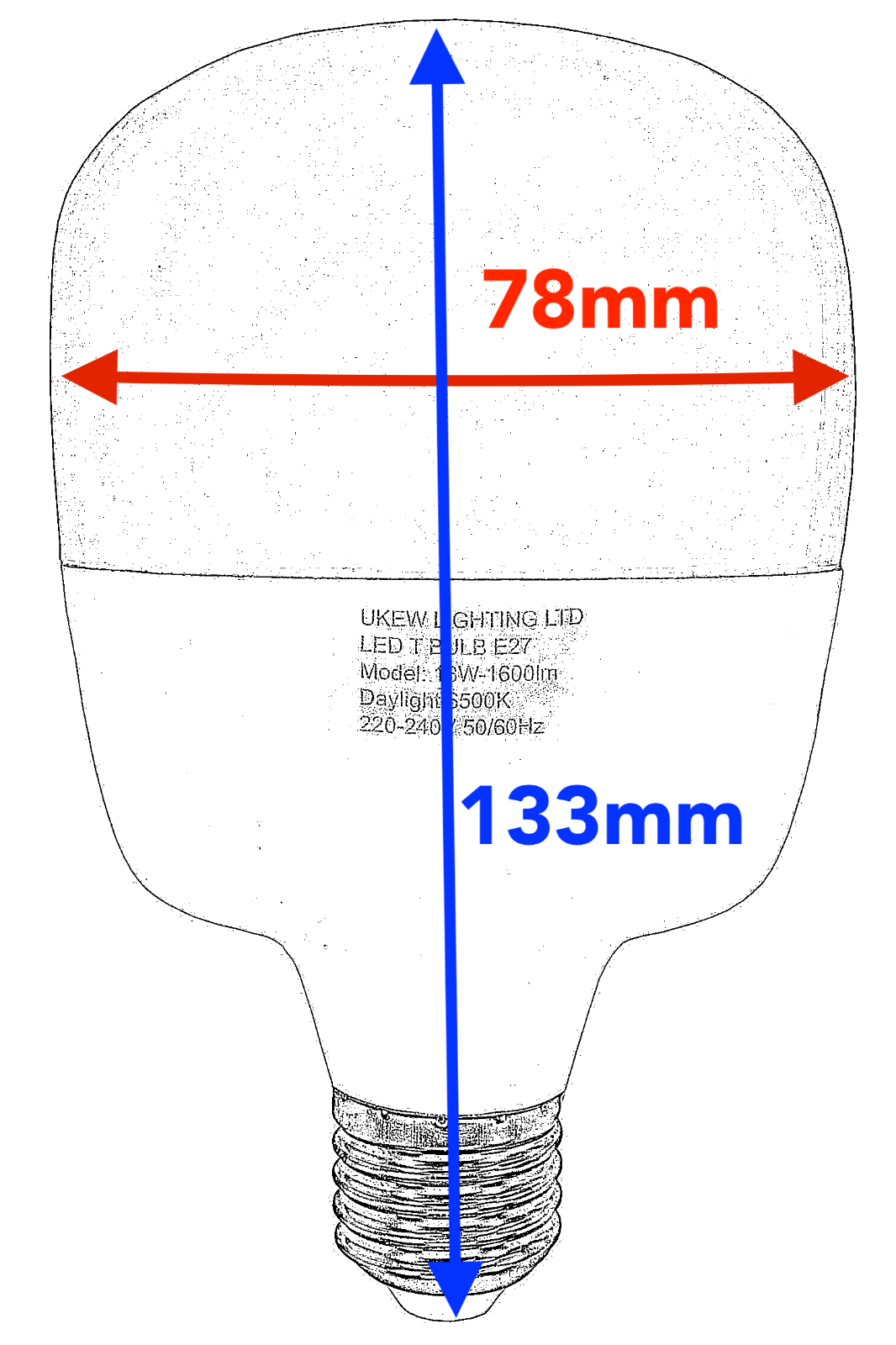 2 x Large ECO LED Light T-Bulb Lamp 18W E27 screw 1600Lumens  6500k eco+
