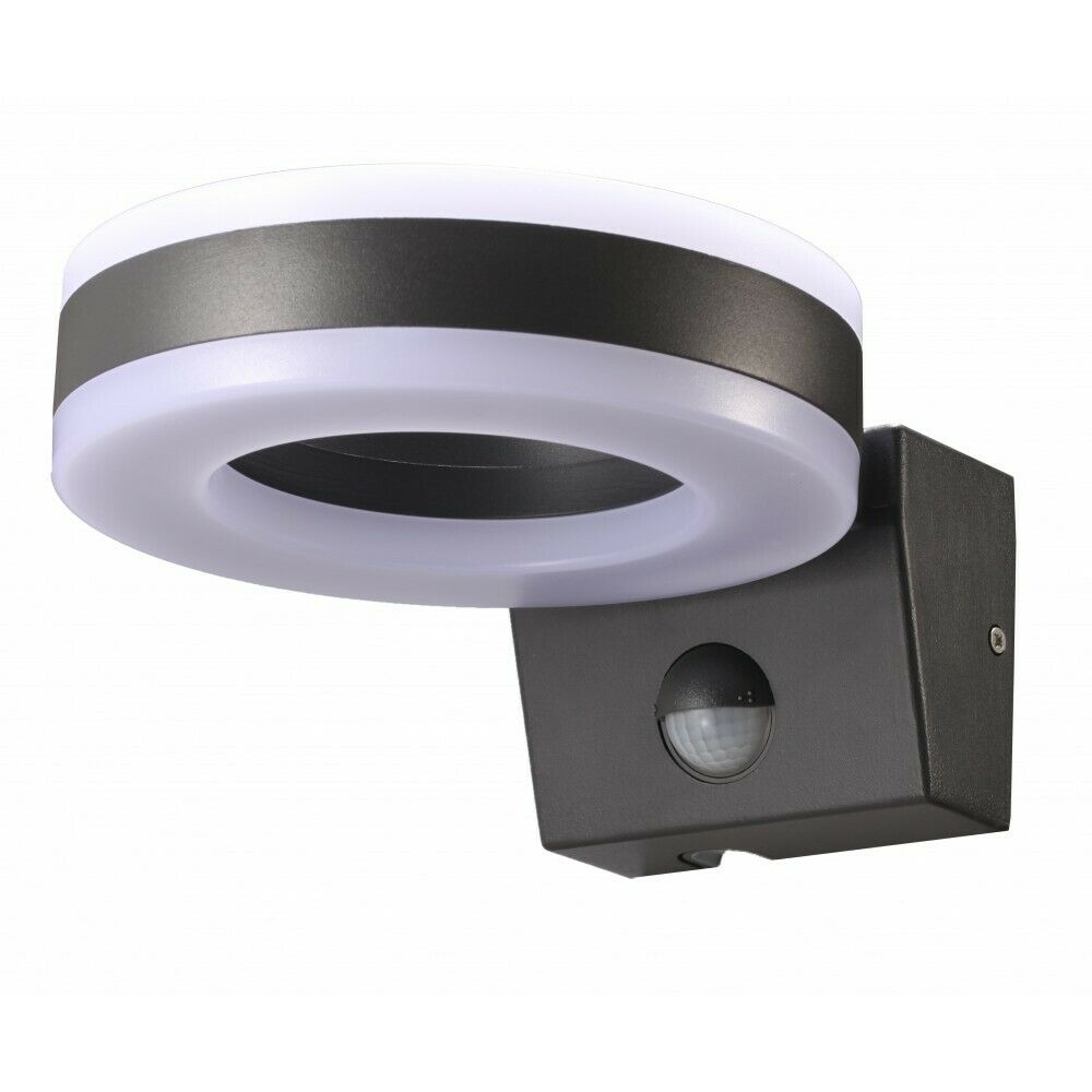 Wall Light IP65 outdoor 20W LED Up Down Circular Ring PIR Motion Cool White UKEW