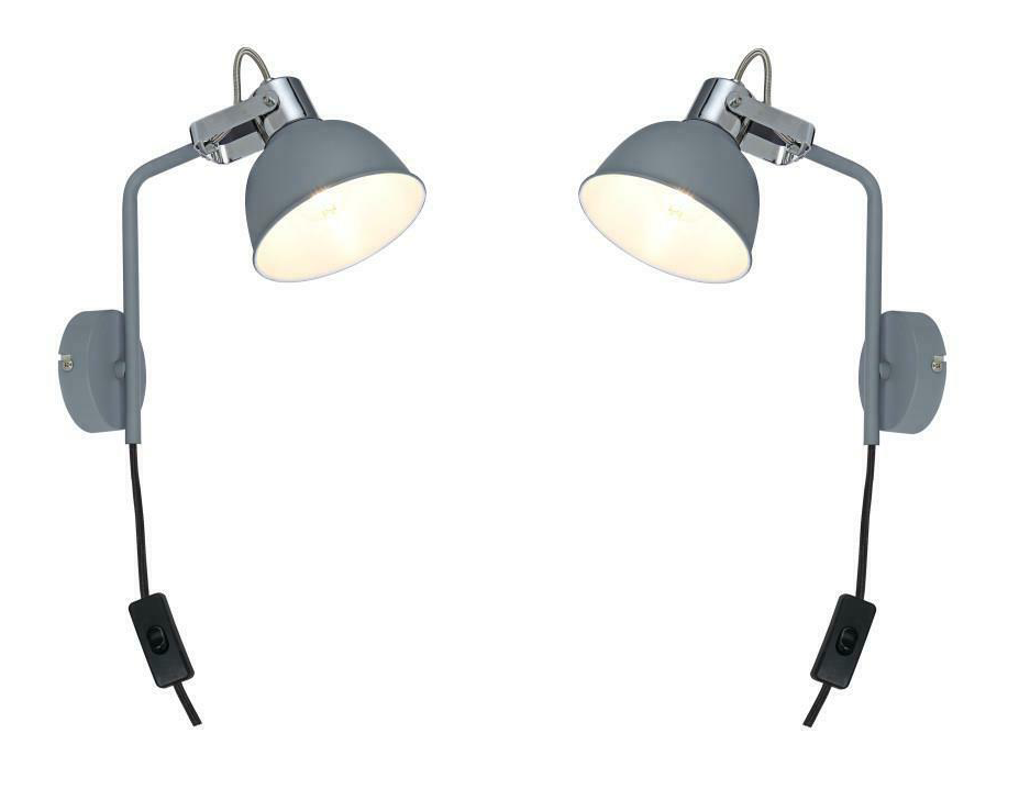 2 X Contemporary Grey Bedside light Plug In Wall Adjustable Directional Shade UKEW Lighting