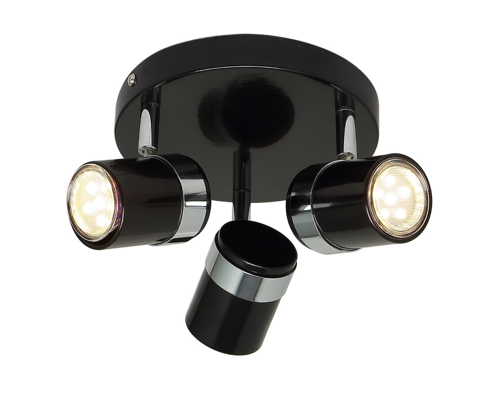3  way black round ceiling spotlight GU10 with 3  LED bulbs UKEW®