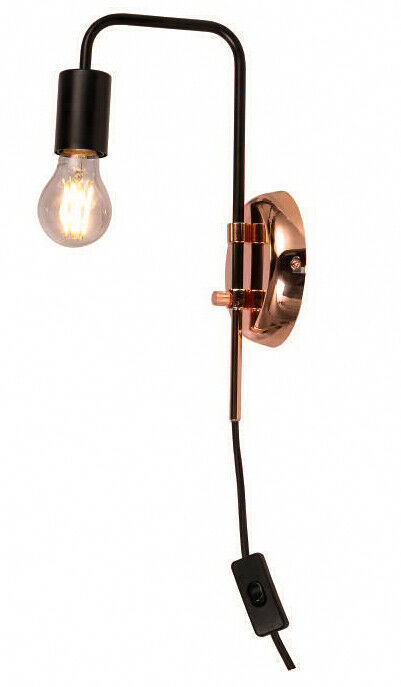 Bedside Black/Copper Wall Light Plug in Switch and Swing Arm Fitting UK Plug UKEW