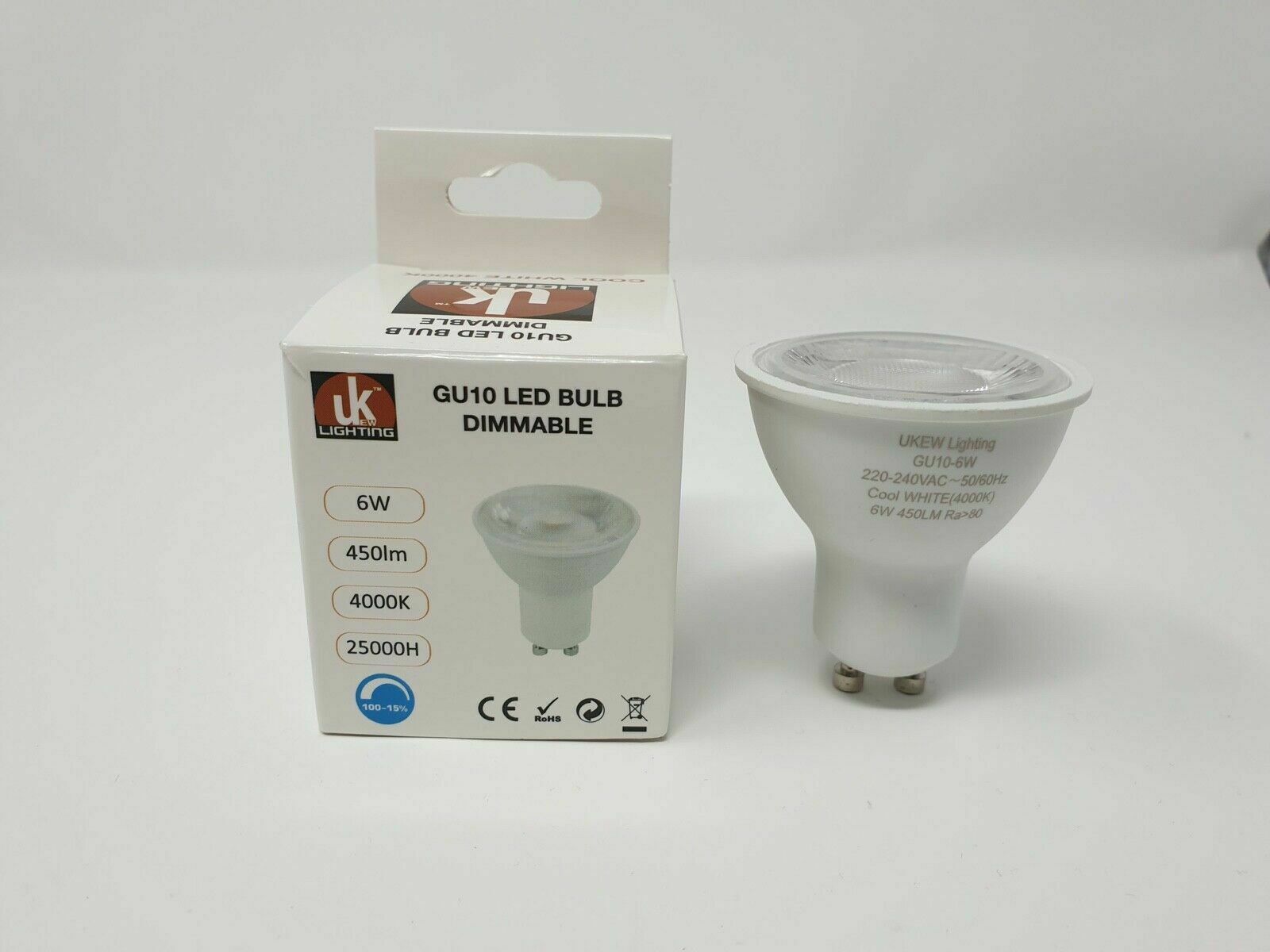 10 x Bright GU10 Dimmable 6W LED Bulbs 5000K - 6500K UKEW