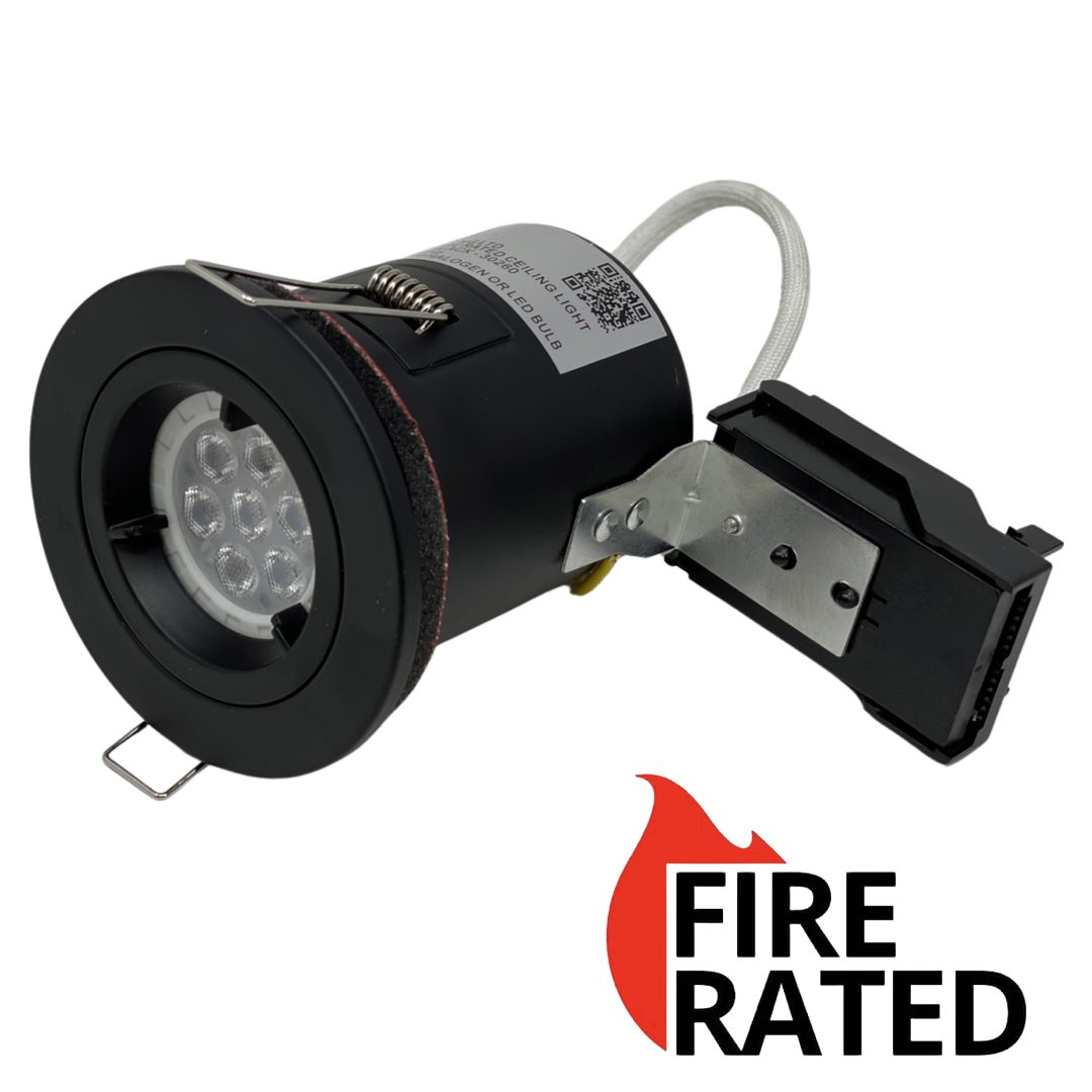 GU10 Fire Rated Round Recessed Ceiling Twist Lock fix Downlight Matt Black Lock & Lock