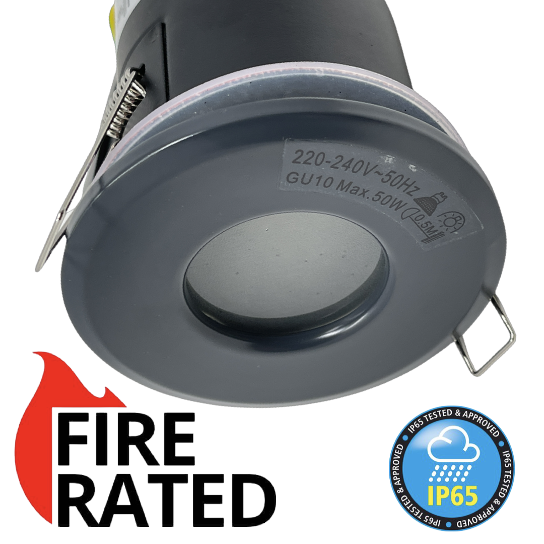 Grey Bathroom IP65 Fire Rated GU10 Downlight Spotlights UKEW