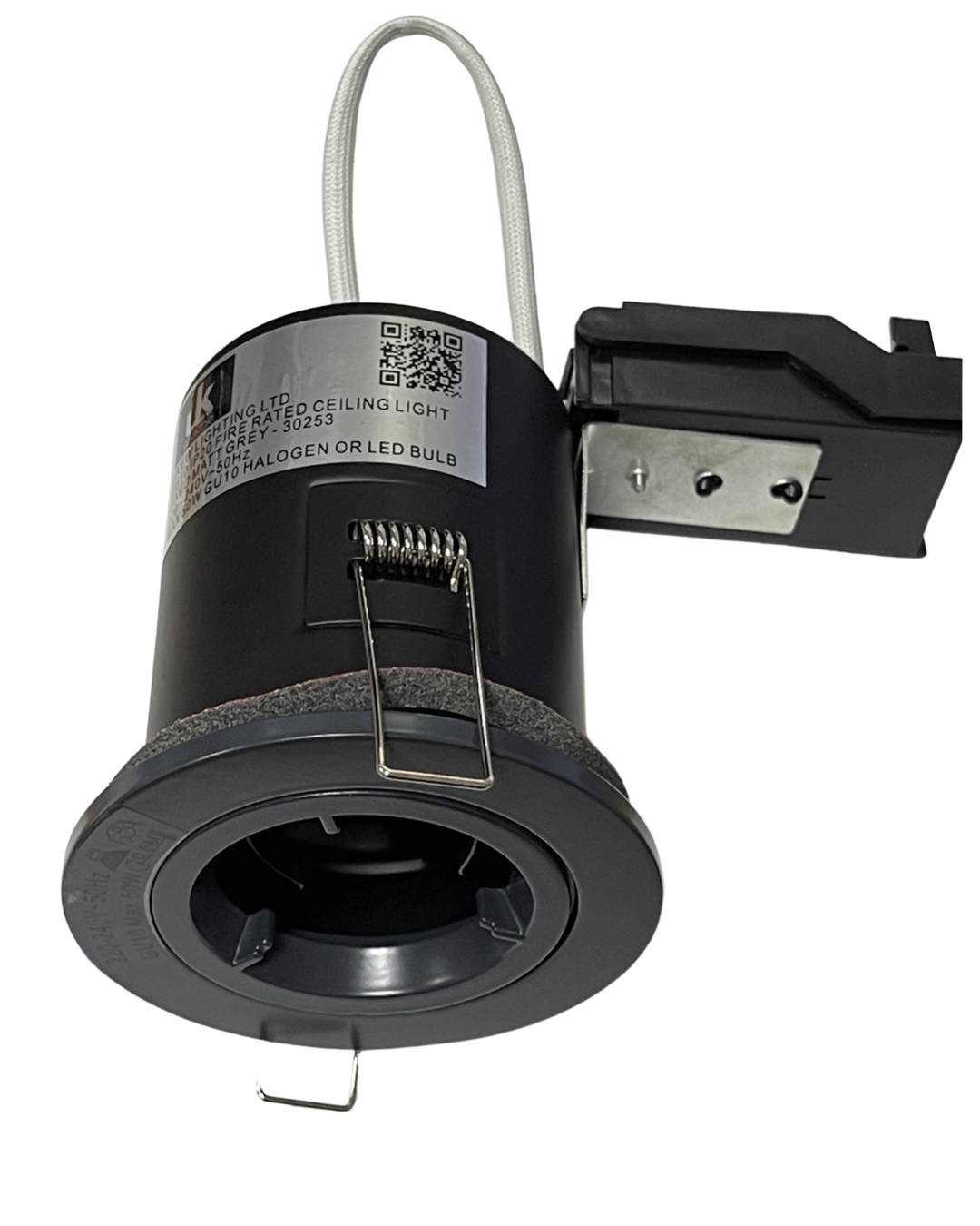 GU10 Fire Rated Round Recessed Ceiling Twist Lock fix Downlight - grey Lock & Lock