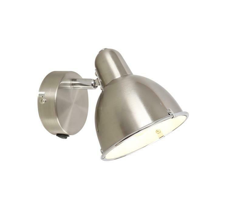 Single Bedside Lamp Shade wall Light Fitting Rocker Switch Satin nick Chrome UKEW