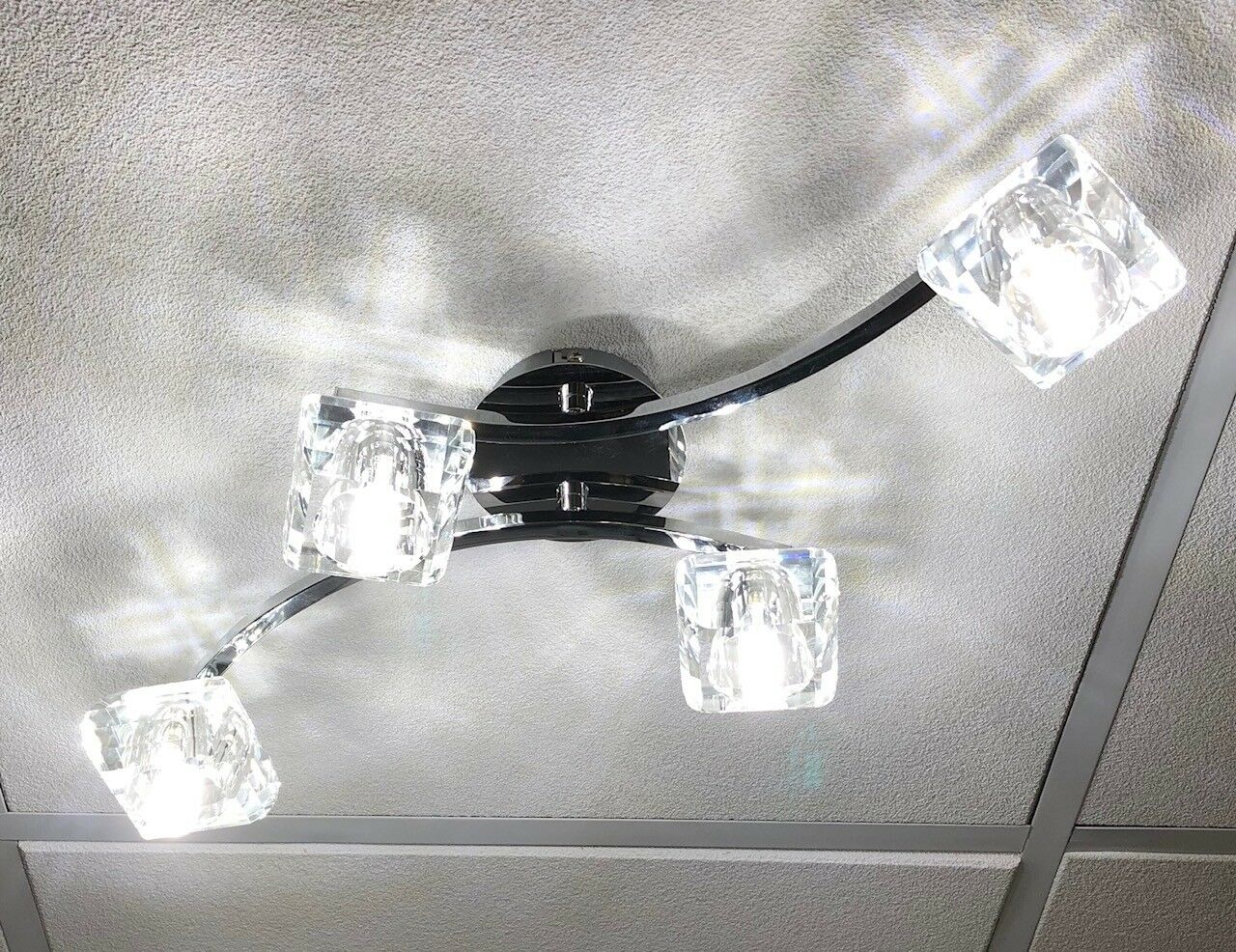 Crystal Style cubic Shades 4 Way Chrome Flush Ceiling light UKEW