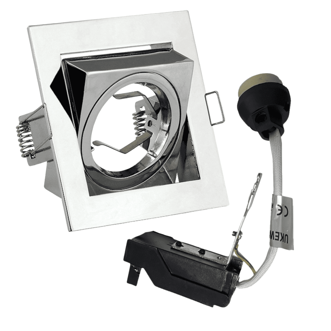 Chrome Square Downlight GU10, Tilted , Recessed, LED compatible UKEW