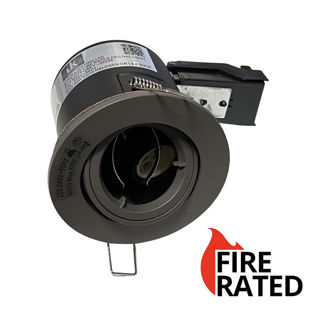 GU10 Fire Rated Round Recessed Ceiling Twist Lock Downlight Tilt  grey UKEW