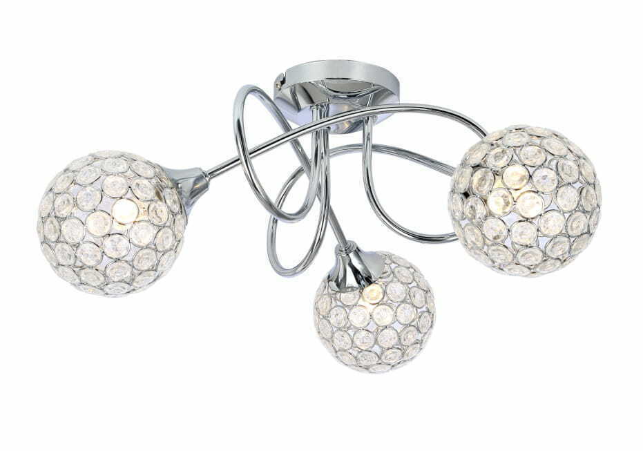 3 Way Flush Ceiling Light Fitting Round Ball Jewel Shades  Polished Chrome UKEW