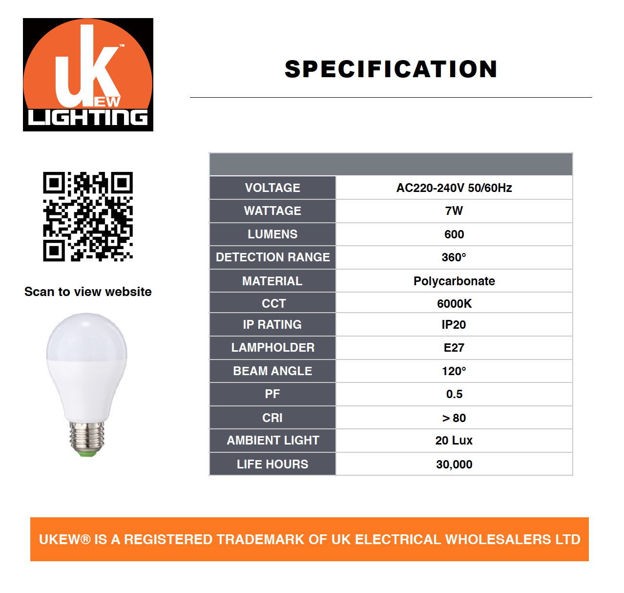 Dusk to Dawn Bulb Light Sensor Auto On/Off  7W LED Energy Saving  Bulb UKEW®