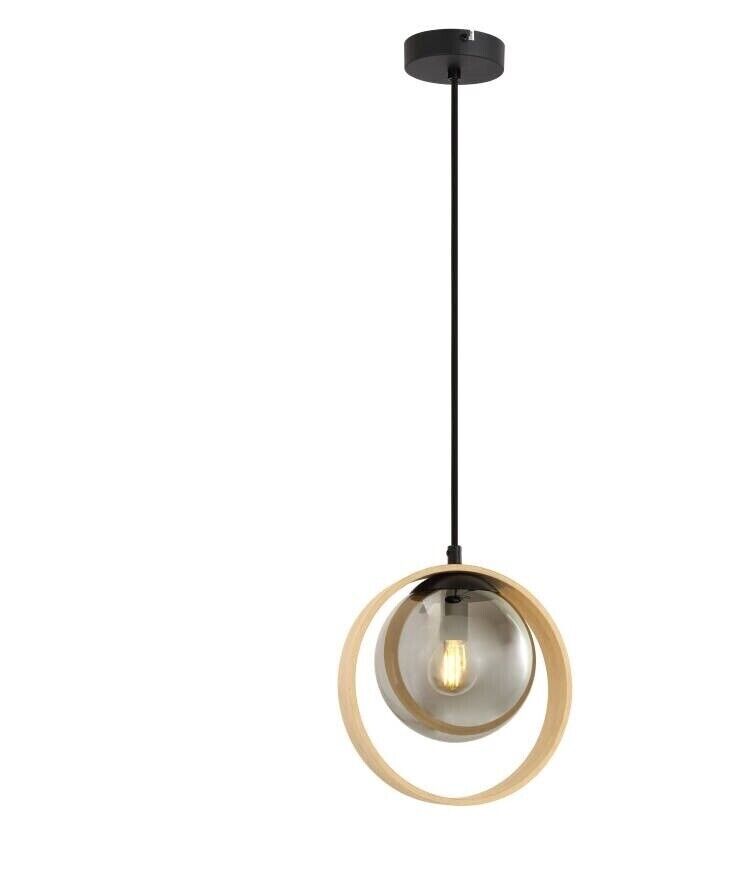 Modern Smoked Glass and Bamboo 1.2m Pendant Light for Kitchen Ceiling. - Light fixtures UK