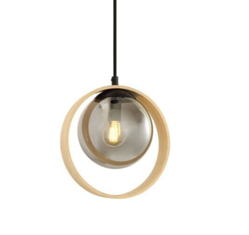 Modern Smoked Glass and Bamboo 1.2m Pendant Light for Kitchen Ceiling. - Light fixtures UK